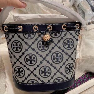 Tory Burch Navy Jacquard Bucket Bag